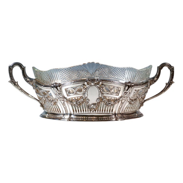 Art Nouveau Silver Jardinière with Cut Glass Liner from Bruckmann & Sons, Germany, 1890s For Sale