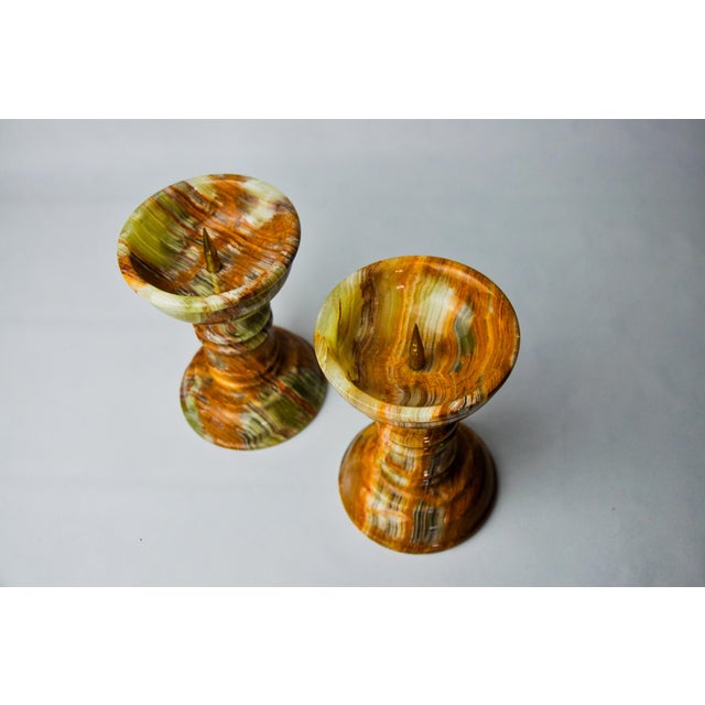 Onyx and Brass Candlesticks, Italy, 1980, Set of 2 For Sale - Image 6 of 9