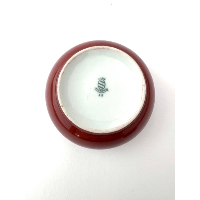 Burgundy Signed Vintage Suisse Langenthal Oxblood Porcelain Lidded Trinket Box With Gold Finial For Sale - Image 8 of 10
