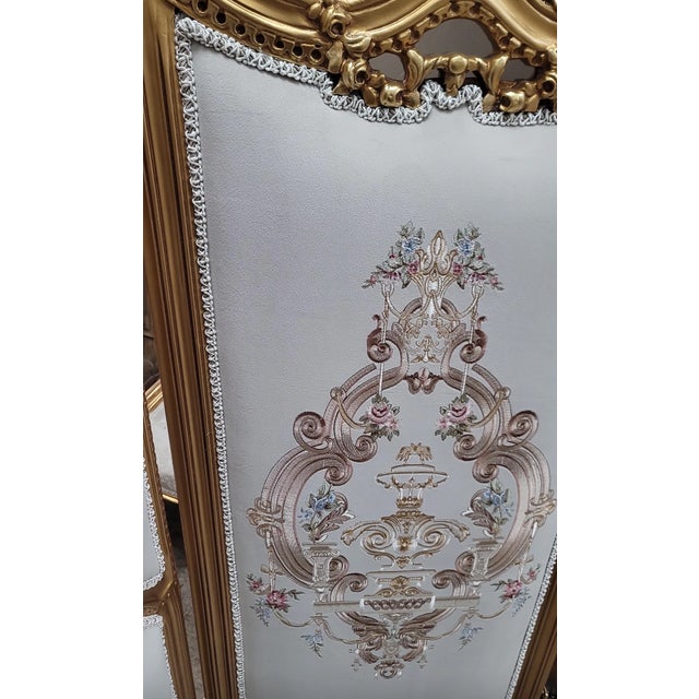 French Vintage French Louis XV Style Three-Panel Screen in Gold Leaf Room Divider For Sale - Image 3 of 4