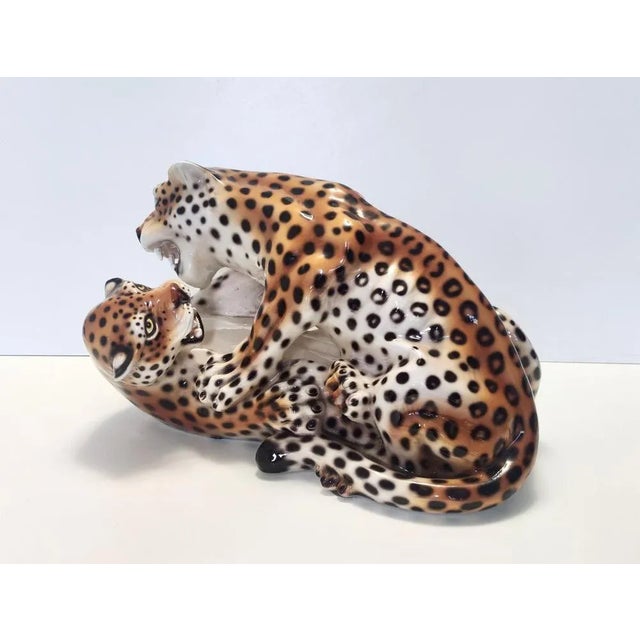 Mid-Century Modern Vintage Hand-Painted Ceramic Fighting Jaguars attributed to Giovanni Ronzan, Italy, 1950s For Sale - Image 3 of 13