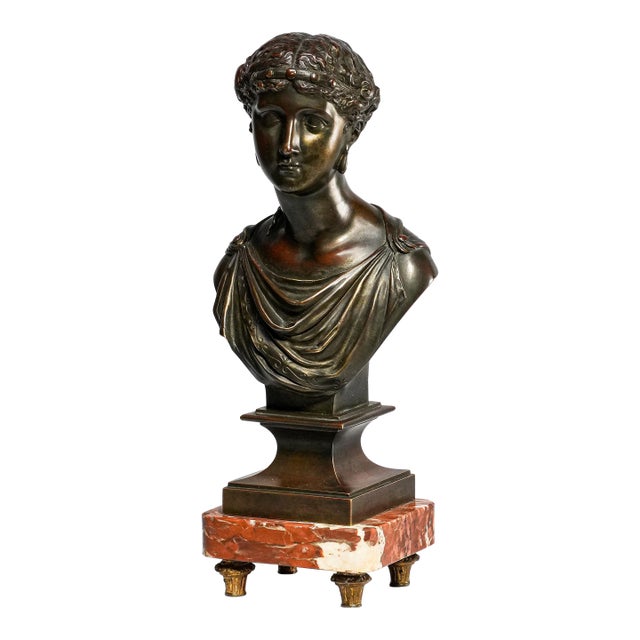 Neoclassical Goddess Venus Antique 19th Century French Bronze Statue Sculpture Marble Artist Signed Base Home Decor Art For Sale