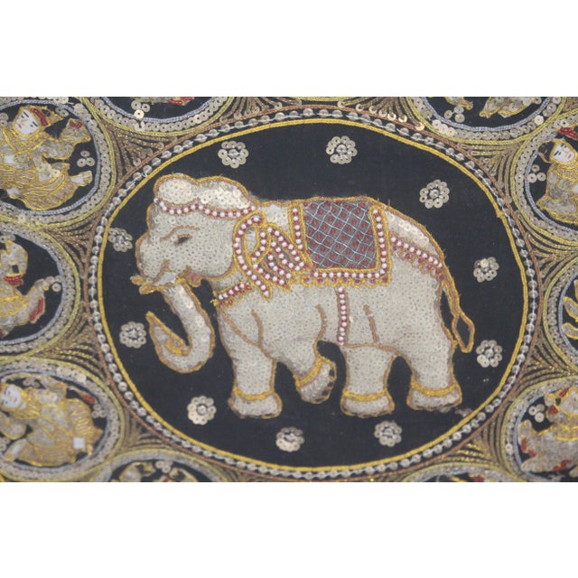 Vintage Embroidered Burmese Thai Elephant decor Kalaga Wall Tapestry Traditional wall hanging Asian art Gold thread,...
