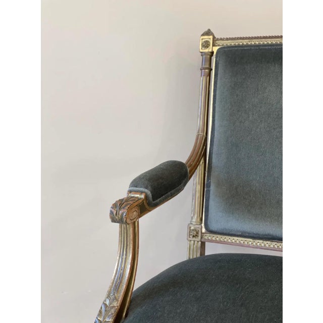 19th Century Vintage Fauteuil Chair in Green Mohair Velvet For Sale In Atlanta - Image 6 of 9