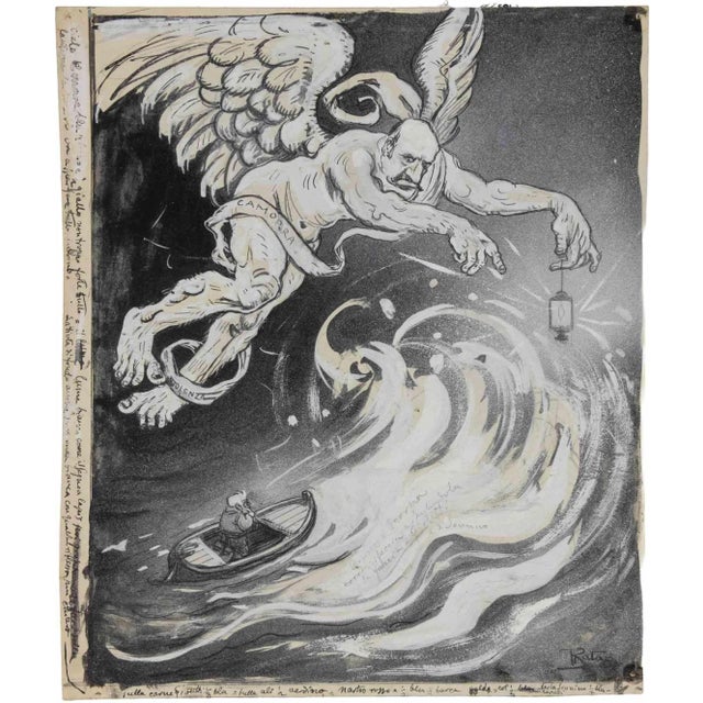 Gabriele Galantara, The Camorra Angel, Mixed Media on Paper, Early 20th Century For Sale