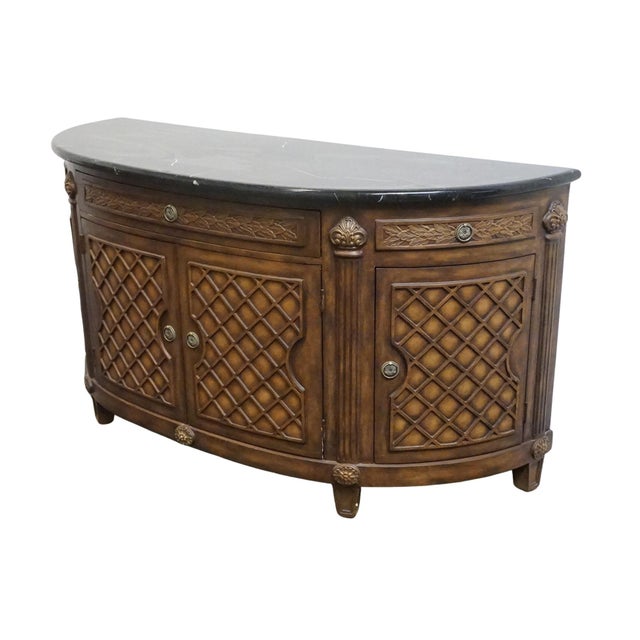 COLLEZIONE EUROPA Mahogany Traditional Neoclassical Revival 66" Demilune Buffet w. Granite Top 34.5" High 66.25" Wide 24"...