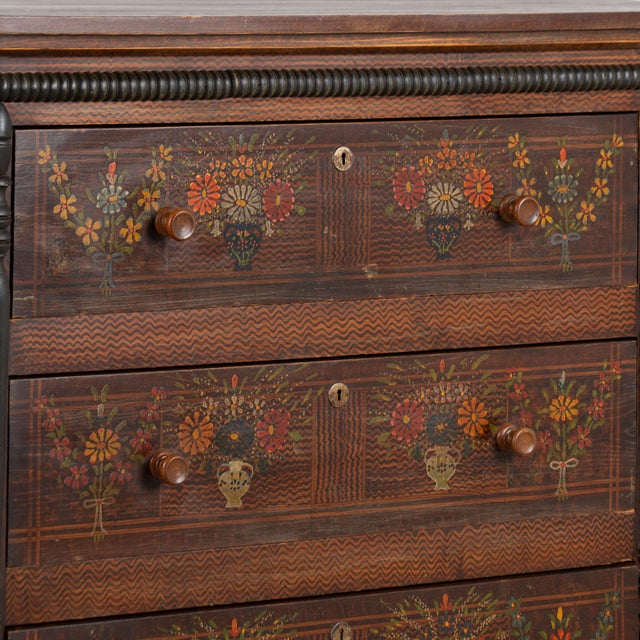 19th Century Hungarian Original Hand-Painted Pine Chest of Three Drawers For Sale - Image 10 of 16