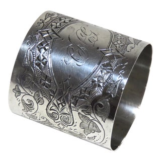Large Fancy Hand Engraved Decorated Antique American Victorian Sterling Silver Napkin Ring For Sale
