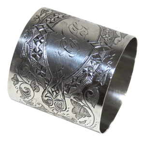 Large Fancy Hand Engraved Decorated Antique American Victorian Sterling Silver Napkin Ring