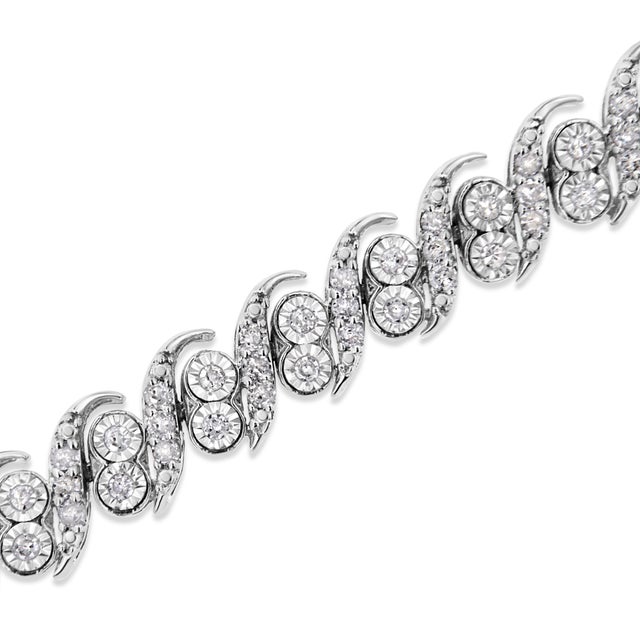 Haus of Brilliance .925 Sterling Silver 2.0 Cttw Round-Cut Diamond "S" Link Bracelet (I-J Color, I3 Clarity) - 7.25" For Sale - Image 4 of 7