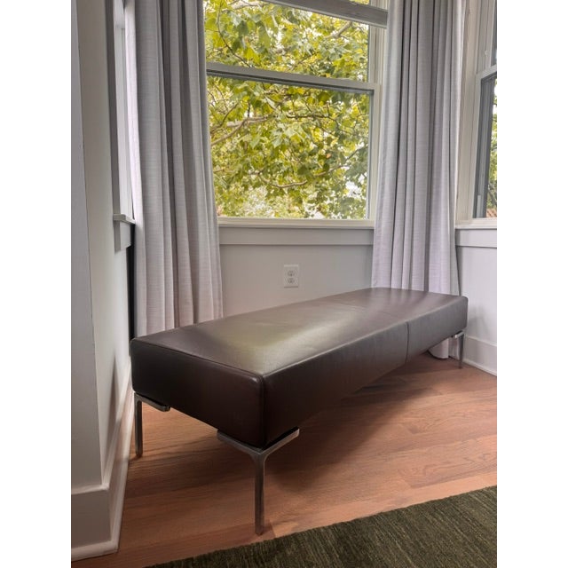 Authentic B&B Italia "Charles" bench designed by Antonio Citterio. Manufactured in 1998. Features premium, rich brown...
