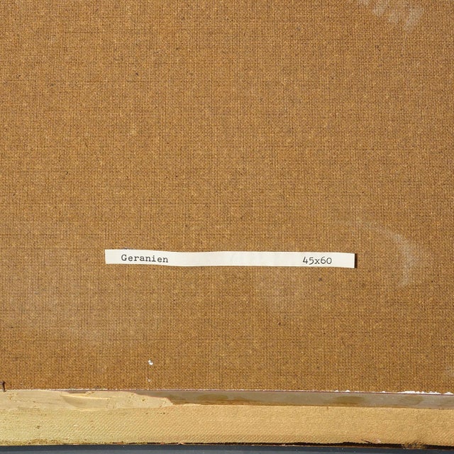 Wood Alexander Michael Oil Painting – Still Life Geraniums, 1977 For Sale - Image 7 of 7