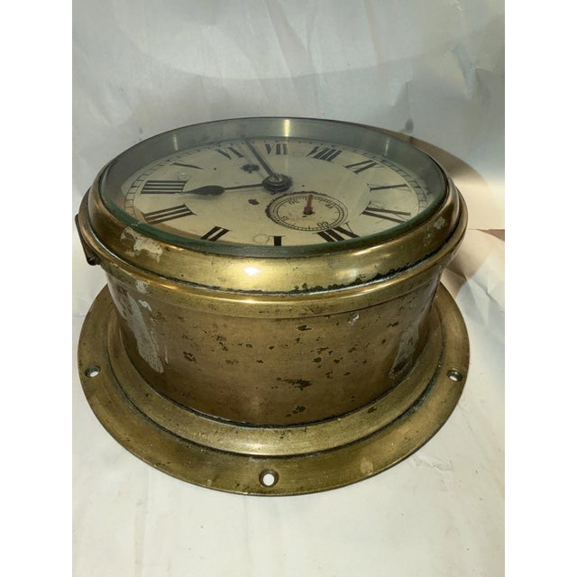 Antique English Ships Clock in Brass Case For Sale - Image 11 of 12