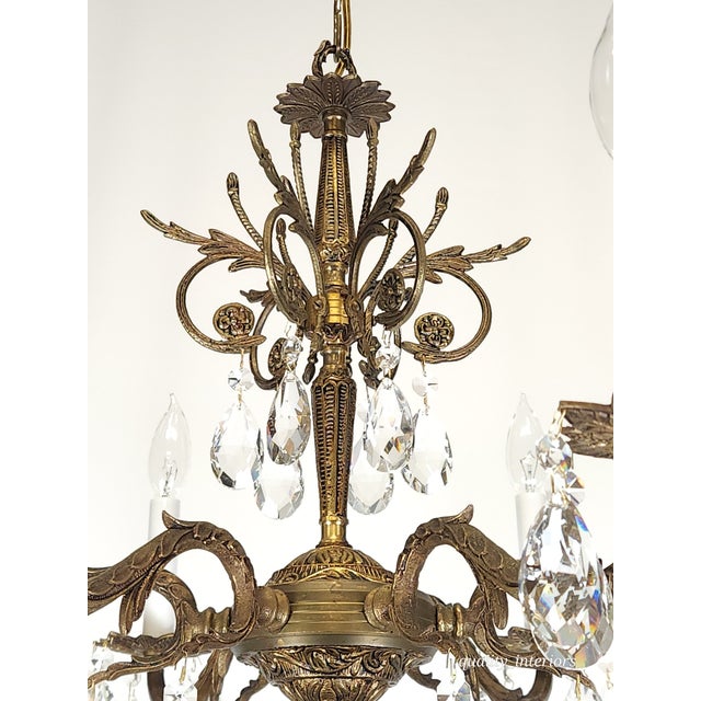 Brass Antique 6 Light Splendid Shimmering Stately Brass Cut Lead Crystal Chandelier ~ Rewired ~ Restored ~ Rejuvenated ~ Ready to Hang ~ For Sale - Image 8 of 12