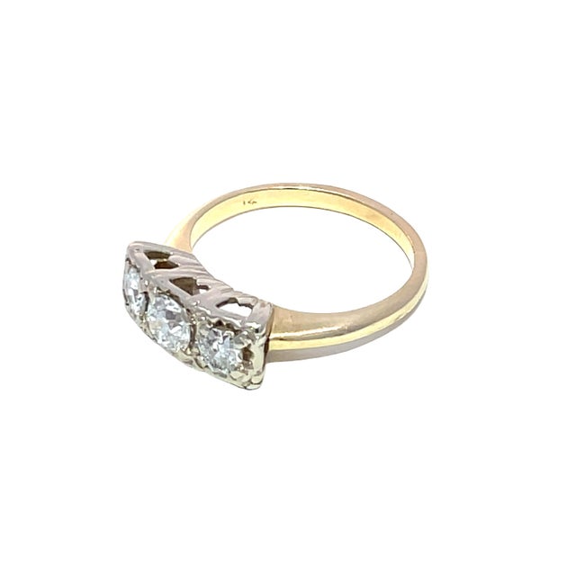 Antique 14k Yellow/White Gold 3 Stone Diamond Engagement Ring, Size 6 For Sale In New York - Image 6 of 9