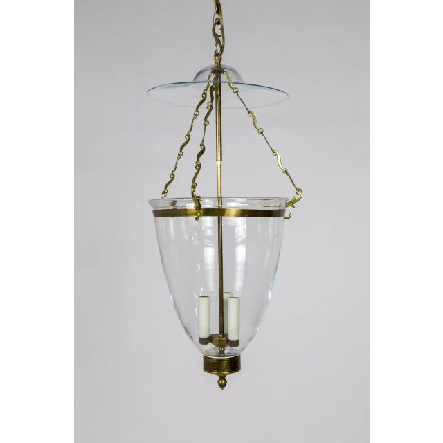 Metal 1980s Belle Epoque Style Brass & Glass Bell Jar Lantern With Smoke Bell & Swirling Chain For Sale - Image 7 of 12