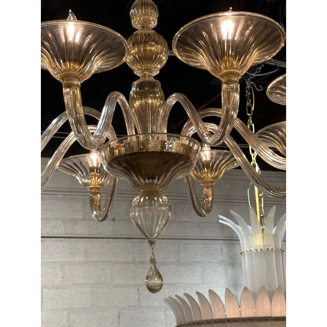 Modern Gold Glass Murano Chandelier With 8 Arms For Sale In Dallas - Image 6 of 8