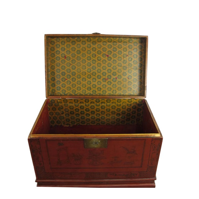 1900s Red Antique Trunk For Sale - Image 10 of 12