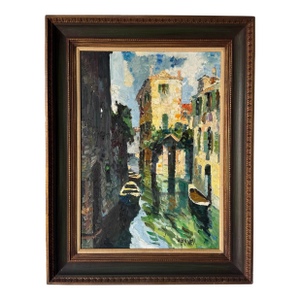 1970’s Vintage Mary Ney Impressionist Venetian Canal Oil on Canvas Painting – Framed