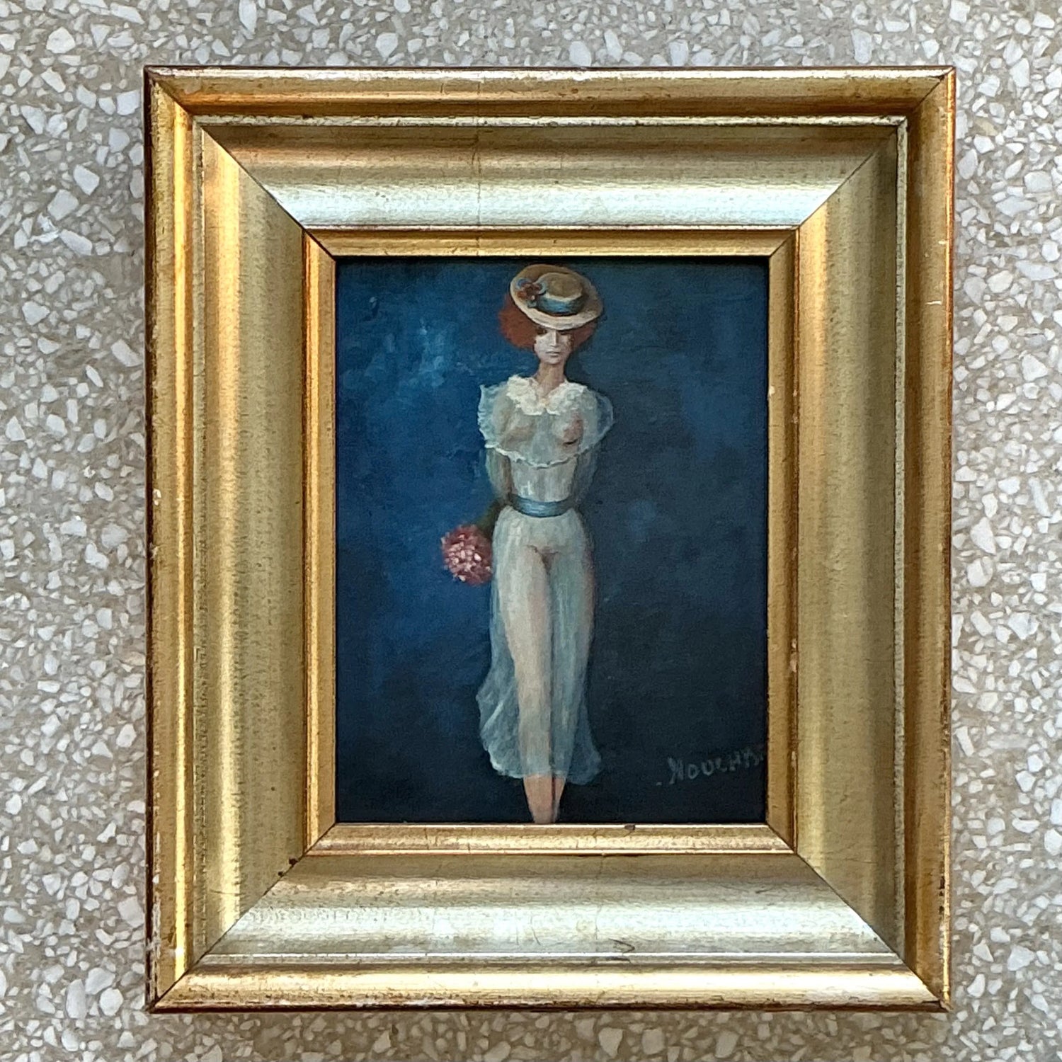 Vintage Boho Original Figurative Oil on Canvas - Back view