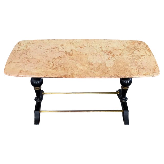 Mid-Century Modern Coffee Table in Marble, Brass and Wood, Italy, 1950s For Sale