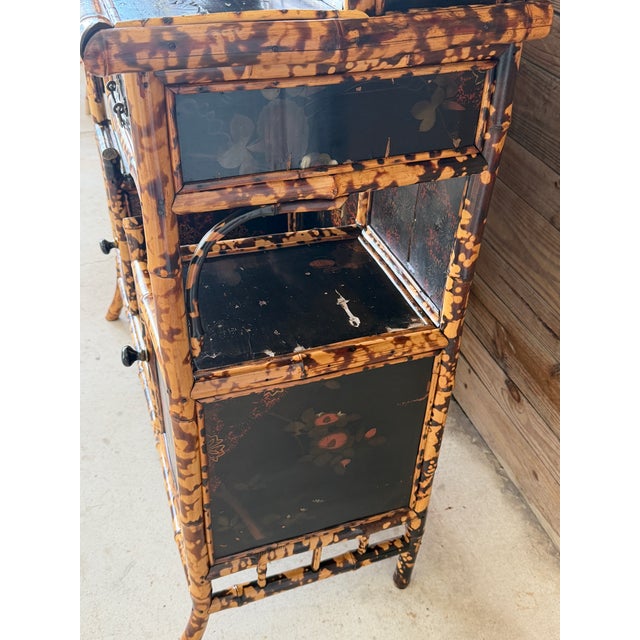 English Late 19th Century English Aesthetic Movement Japanned & Tortoiseshell Bamboo Cabinet For Sale - Image 3 of 12