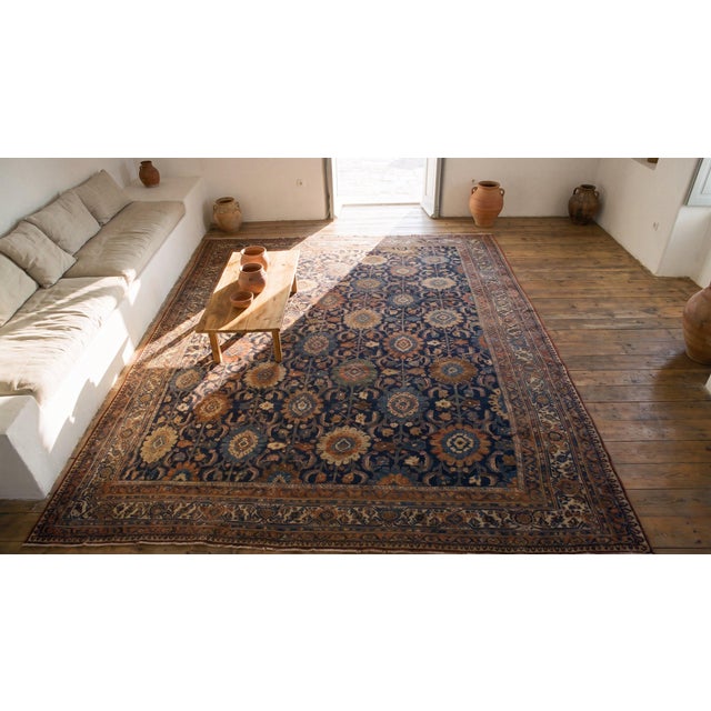 Navy Blue 1890s Blue Navy Geometric Antique Nw. Persian Bijar Rug 11' X 18'4" Handknotted Wool Carpet For Sale - Image 8 of 9