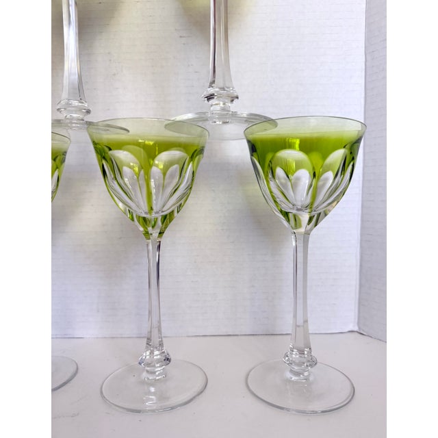 1930s 1930s Moser Lady Hamilton Green Overlay Crystal Wine Glasses, Set of 7 For Sale - Image 5 of 10