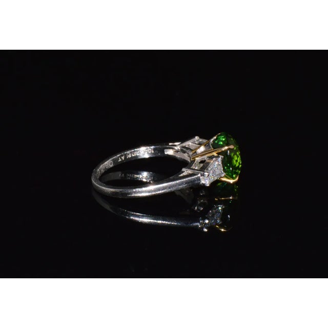 Early 21st Century Certified Natural 3.85CTS VS F Diamond Green Tourmaline 18K Soild Gold Platinum 3 Stone Ring, size 7 For Sale - Image 5 of 10