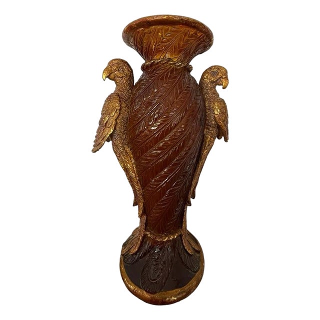Amber & Gold Resin Parrot Vase With Feathered Textured Body For Sale
