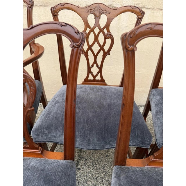 Antique Chippendale Style Mahogany Carved Fretwork Dining Chairs - Set of 10 For Sale - Image 11 of 18