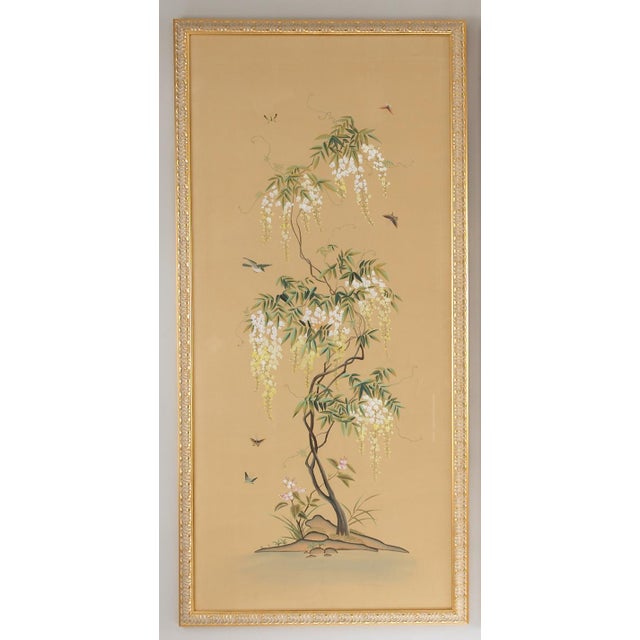 Contemporary Flowering Tree Watercolor on Silk Panel Painting - A For Sale - Image 3 of 3