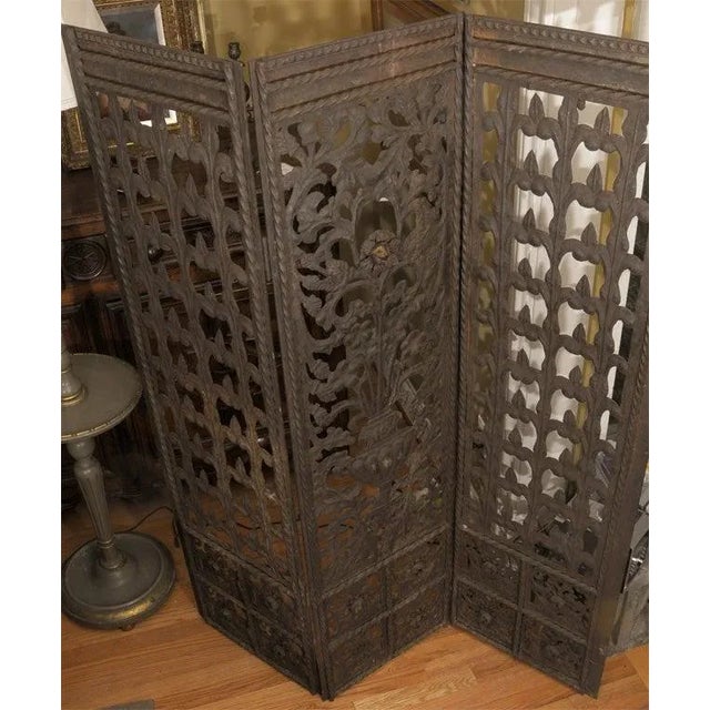 Fabulous one of a kind antique Neoclassical style three-panel hand forged wrought iron screen or room divider, possibly...