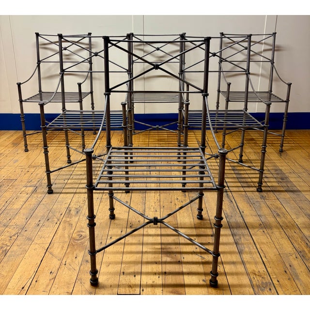 Giacometti Inspired Vintage Neoclassical Wrought Heavy Iron Dining Chairs - Set of 6 For Sale - Image 16 of 16