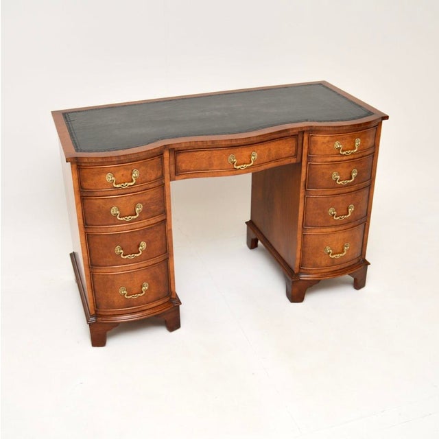 Burr Walnut and Leather Top Pedestal Desk, 1930s For Sale - Image 12 of 12