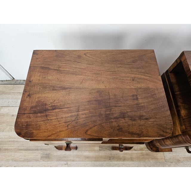 1940s Art Deco Linear and Geometric Bedside Tables in Walnut Burl, 1940, Set of 2 For Sale - Image 5 of 18