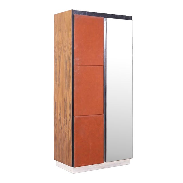 Pulaski Mid Century Rosewood, Leather and Chrome Armoire Dresser For Sale