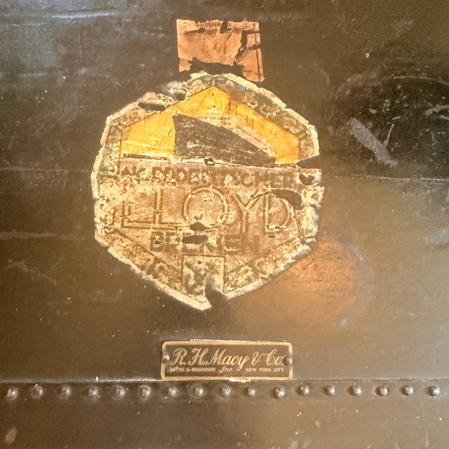Vintage R.L. Macy Steamer Trunk on Base For Sale - Image 4 of 14