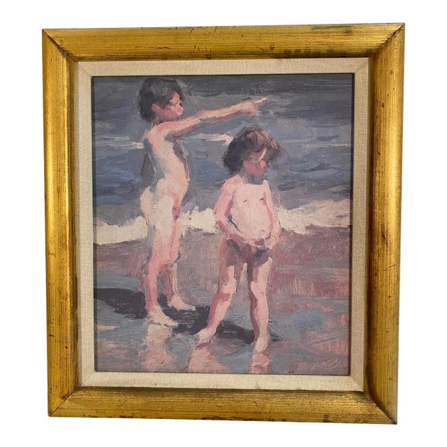 Late 20th Century Painting of Children at the Beach by Dan McCaw For Sale