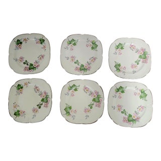 1930s Edwin Knowles “Gloria” Floral Square Dessert Plates- Set of 6 For Sale