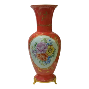 Western Style Porcelain Orange Flower Scenery Round Vase