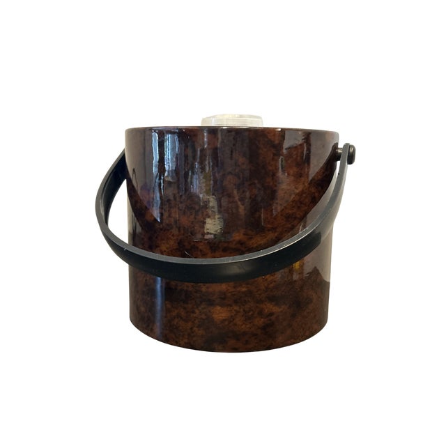 Vintage Shelton Designs Attributed Tortoise Shell Ice Bucket by Towle – Mid-Century Modern Insulated Acrylic Barware w/...