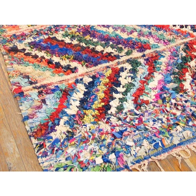 1940s 1940s Multi Stripe Modern Antique Moroccan Boucherouitte Rug 5'6" X 8'8" Woven Wool Carpet For Sale - Image 5 of 9