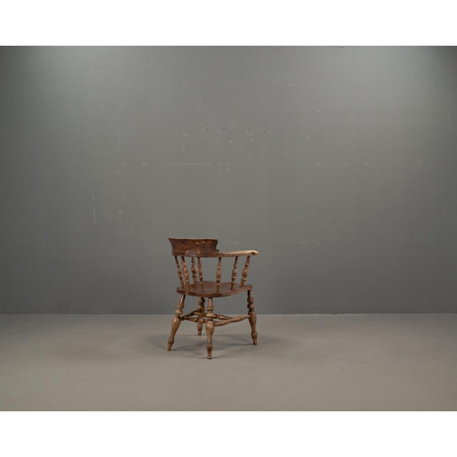 Antique English Elm Wood Captains Chair, 1890s For Sale - Image 5 of 18