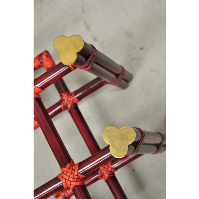 Vintage McGuire Red Rattan Bamboo and Brass Glass Top Square Coffee Table For Sale - Image 12 of 12