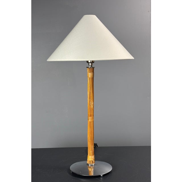 Pencil Reed Rattan Bamboo and Chrome Table Lamps, 1980s, Set of 2 For Sale - Image 9 of 18