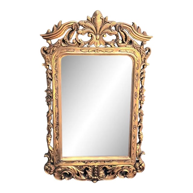 Vintage Gold Gilt Decorative Pineapple or Acorn Top Hollywood Regency Wall Mirror For Sale