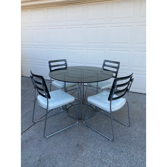 Vintage Chromcraft Chrome Smoke Glass Dinette Set 5 Pieces