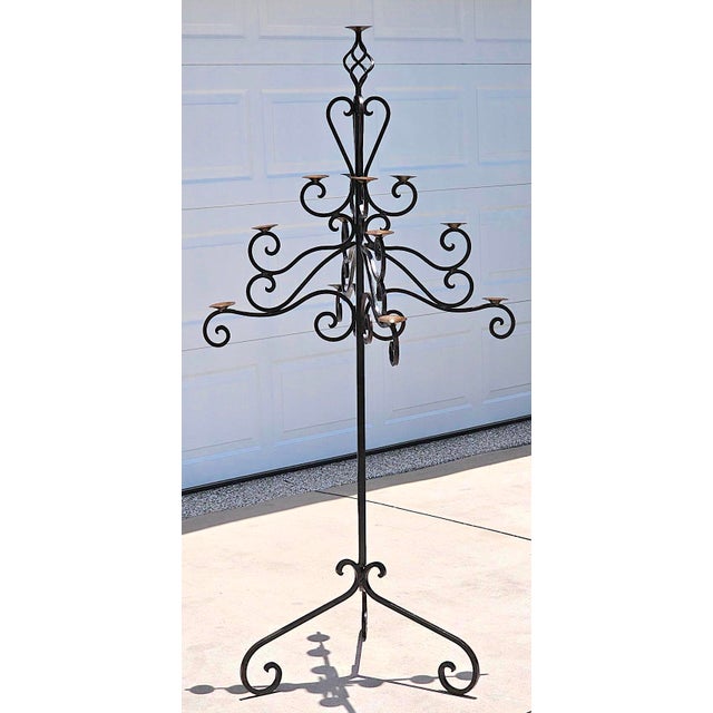 Monumental 13-Light Mexican Hand-Forged Wrought Iron Floor Candelabra – Spanish Colonial Hacienda Style, 65” Tall For Sale - Image 11 of 18