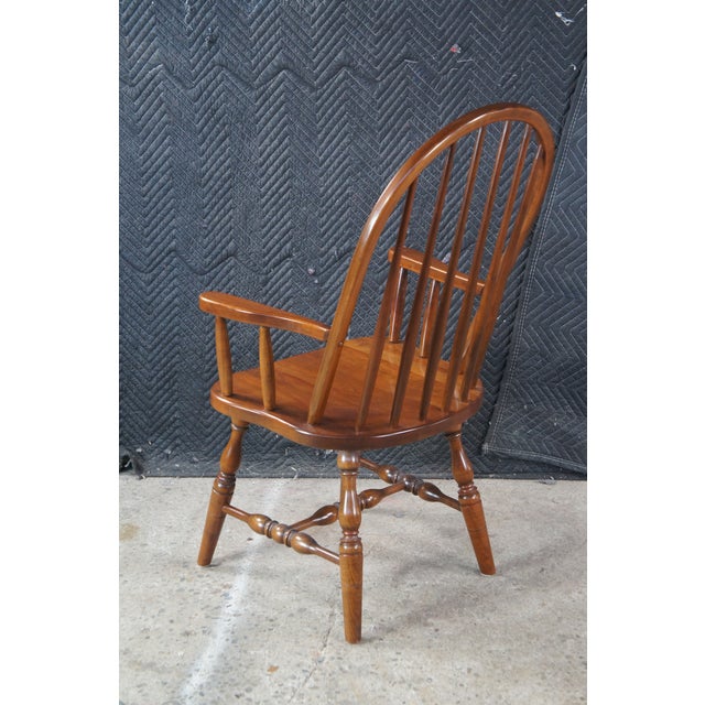 Late 20th Century 2 Amish Oak High Spindle Bow Back Windsor Dining Armchairs For Sale - Image 9 of 13